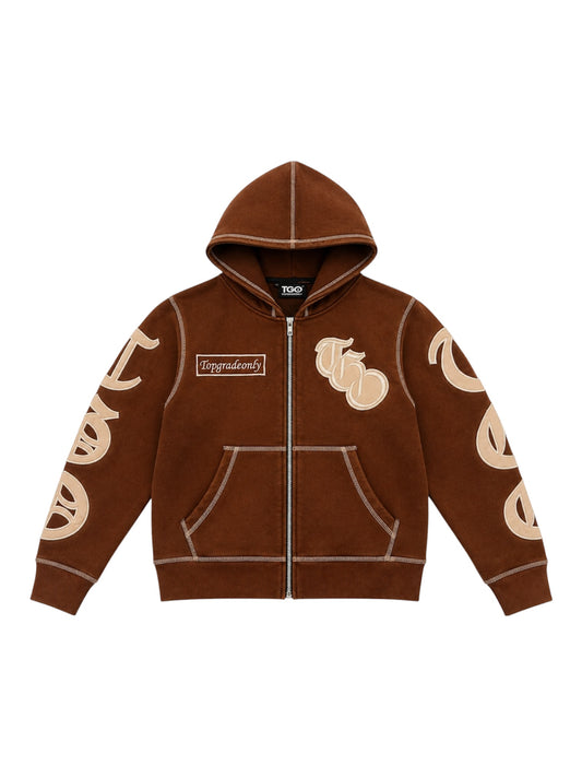 TGO OE ZIP HOODIE — BROWN