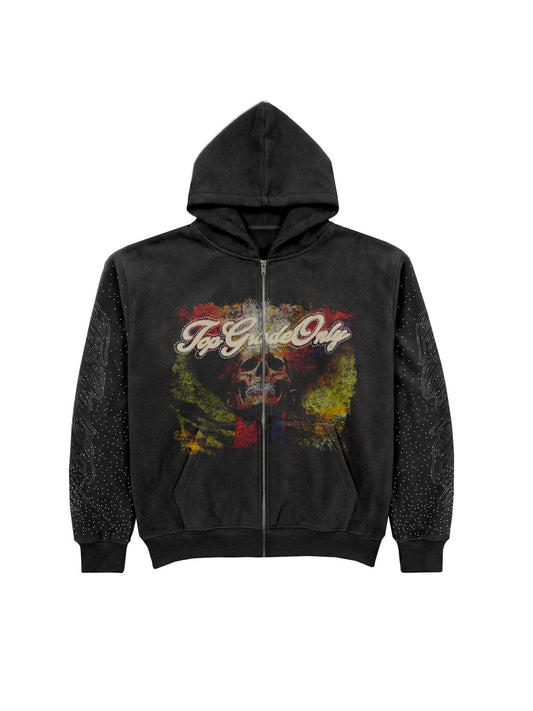 TGO Hoodie Zip Black Skull Gems
