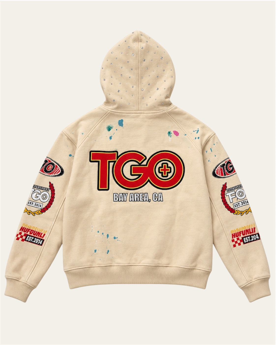 TGO Unrivaled Zip Beige Hoodie Gems