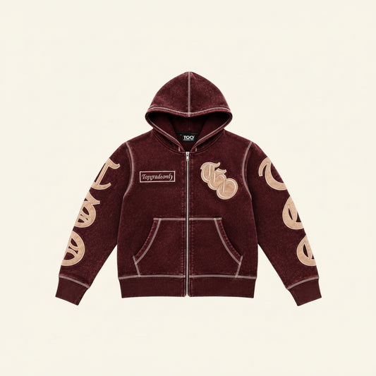 TGO OE ZIP HOODIE — BURGUNDY