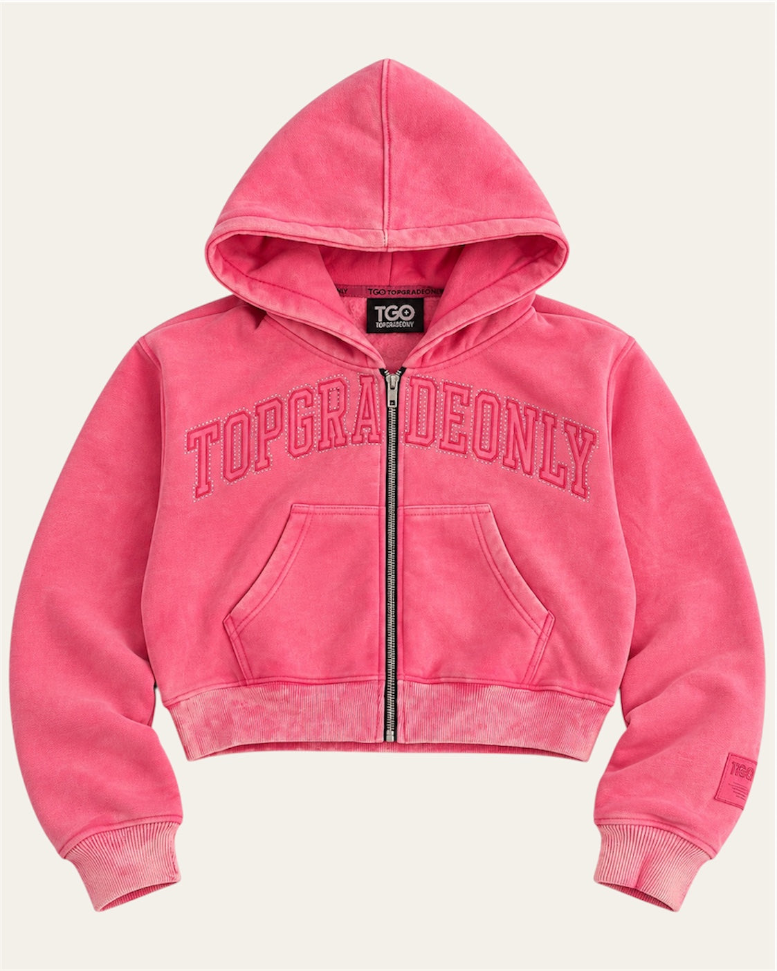 TGO Bubblegum Mid Crop Zip Hoodie Gems