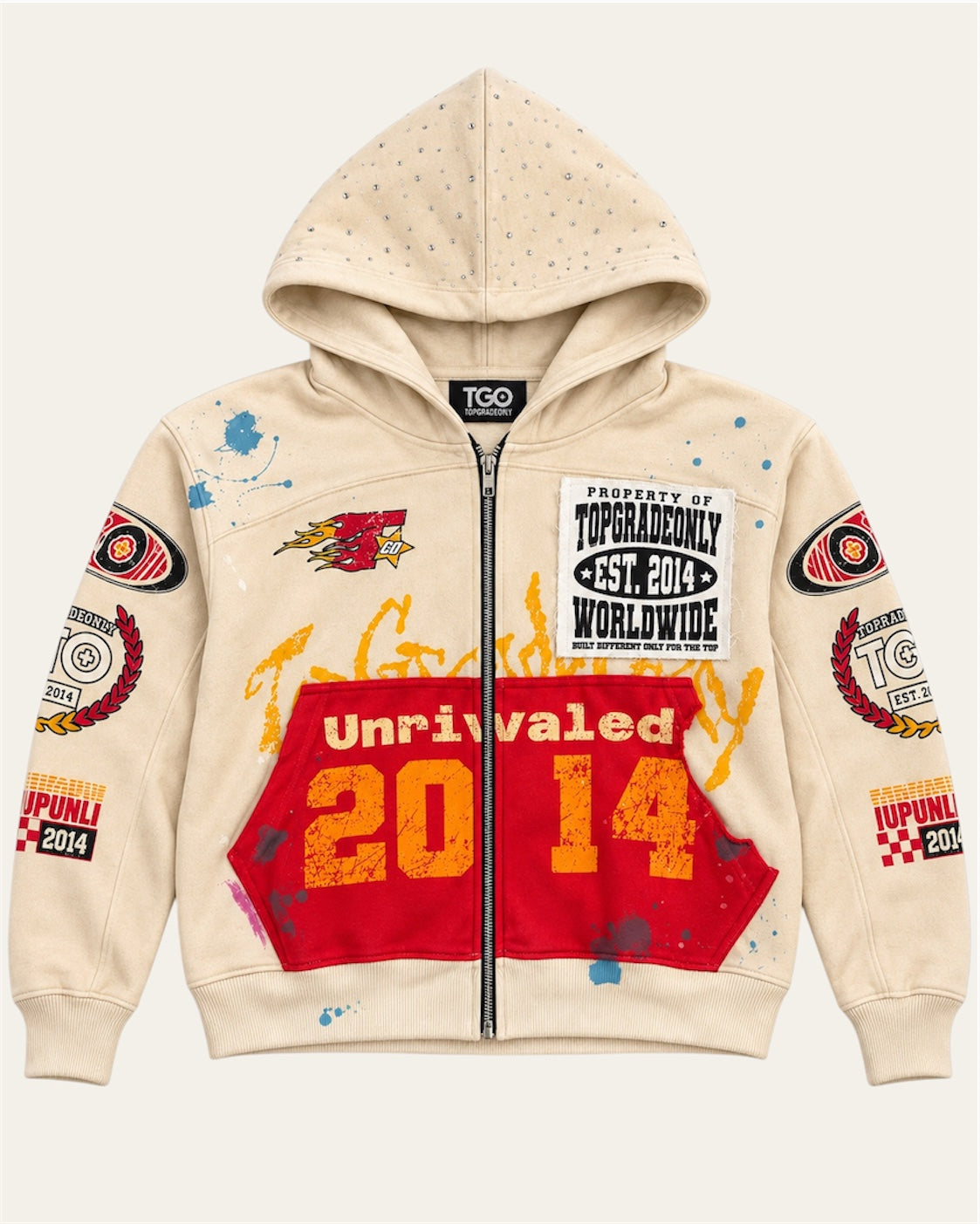TGO Unrivaled Zip Beige Hoodie Gems