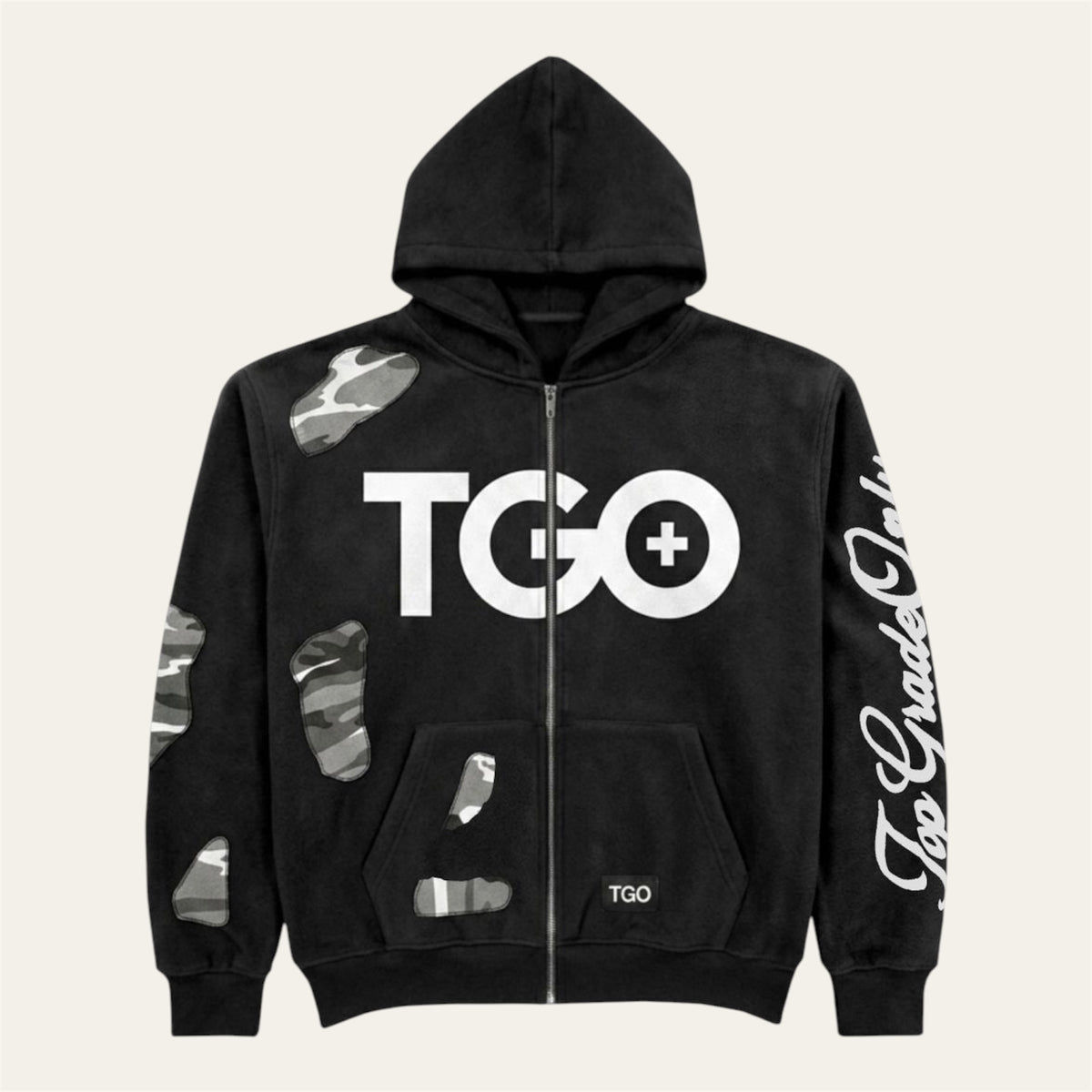 TGO B/W Double Pockets Zip Hoodie